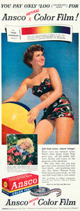 1950 Ad Ansco Natural Color Film Roll Photography Beach Swimsuit Woman HDL2