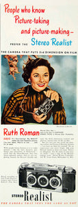 1951 Ad Stereo Realist Camera Film Ruth Roman Warner Bros Actress HDL2