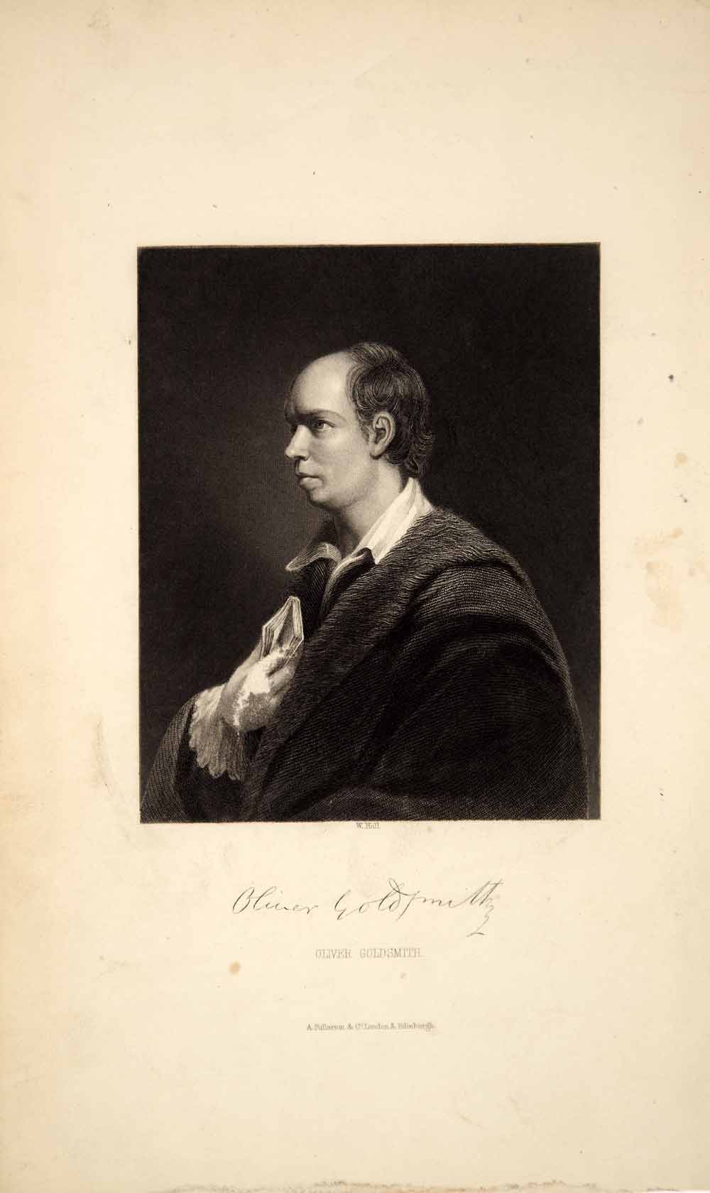 1857 Etching William Holl Younger Art Oliver Goldsmith Portrait Irish Poet HEA1