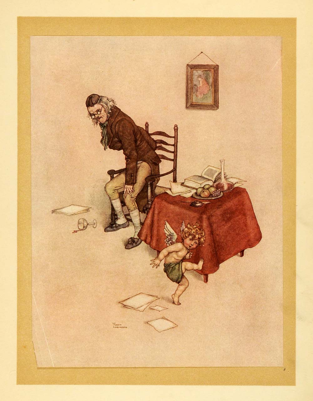 1917 Tipped-In Print Naughty Boy Poet Cupid Fairy Tale Hans Christian HFT1