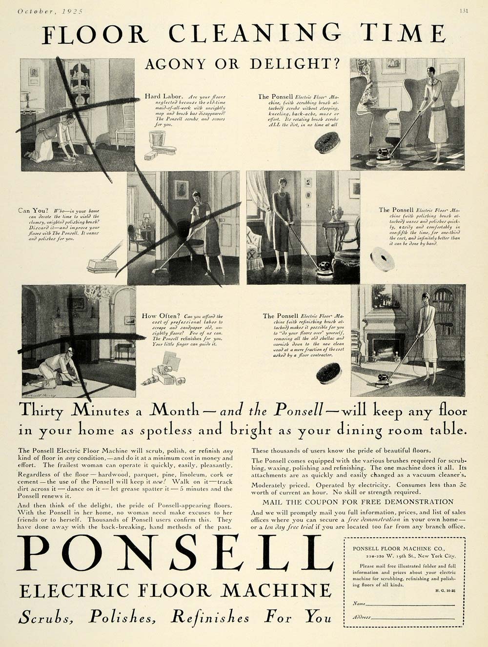 1925 Ad Ponsell Electric Floor Machine Polish Home Tool - ORIGINAL HG1