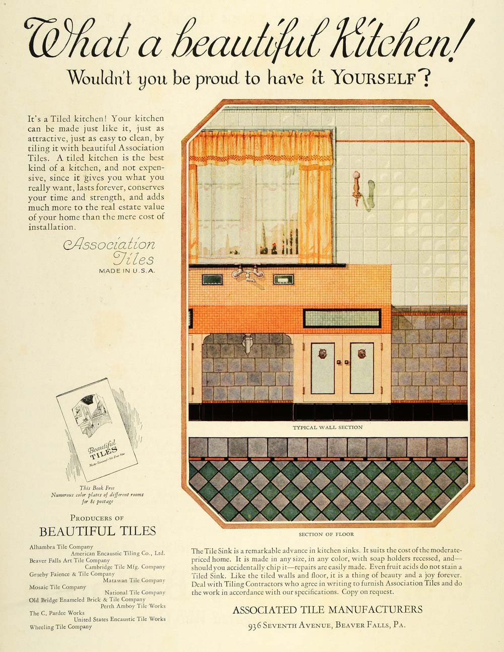 1925 Ad Kitchen Association Tiles Home Decoration Sink - ORIGINAL HG1