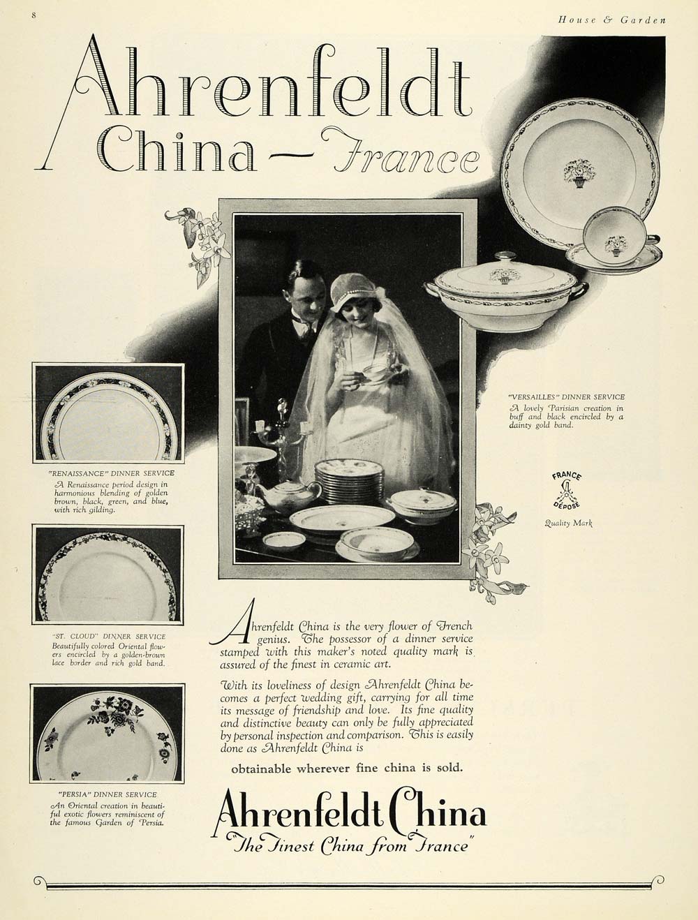 1925 Ad Ahrenfeldt China France Versailles Dinner Plate - ORIGINAL HG1