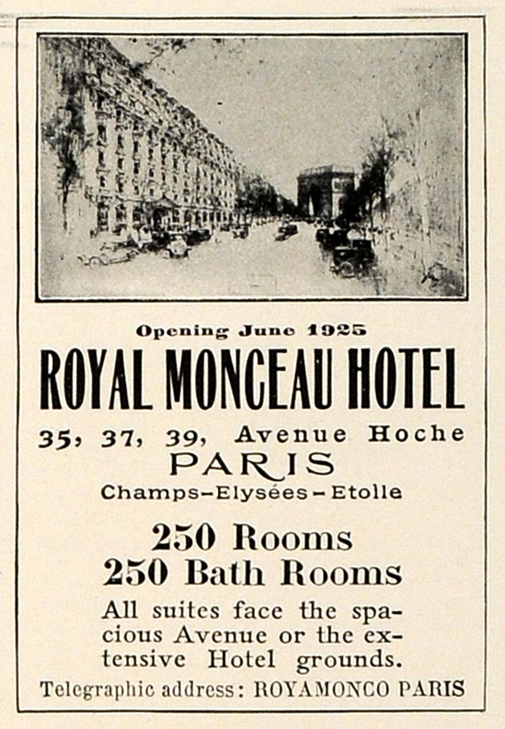 1925 Ad Royal Monceau Hotel Paris Etolle Tourism France - ORIGINAL HG1