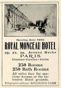 1925 Ad Royal Monceau Hotel Paris Etolle Tourism France - ORIGINAL HG1