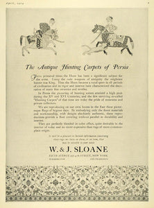 1924 Ad W. J. Sloane Antique Persian Hunter Rugs Decor - ORIGINAL HG1