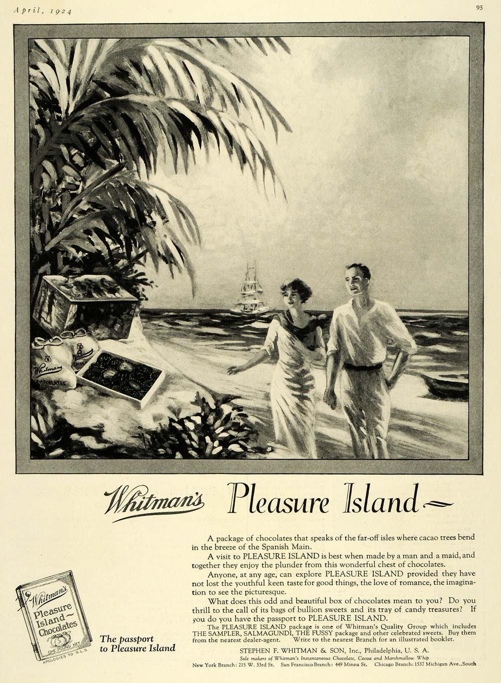 1924 Ad Whitman's Pleasure Island Chocolate Beach Palms - ORIGINAL HG1