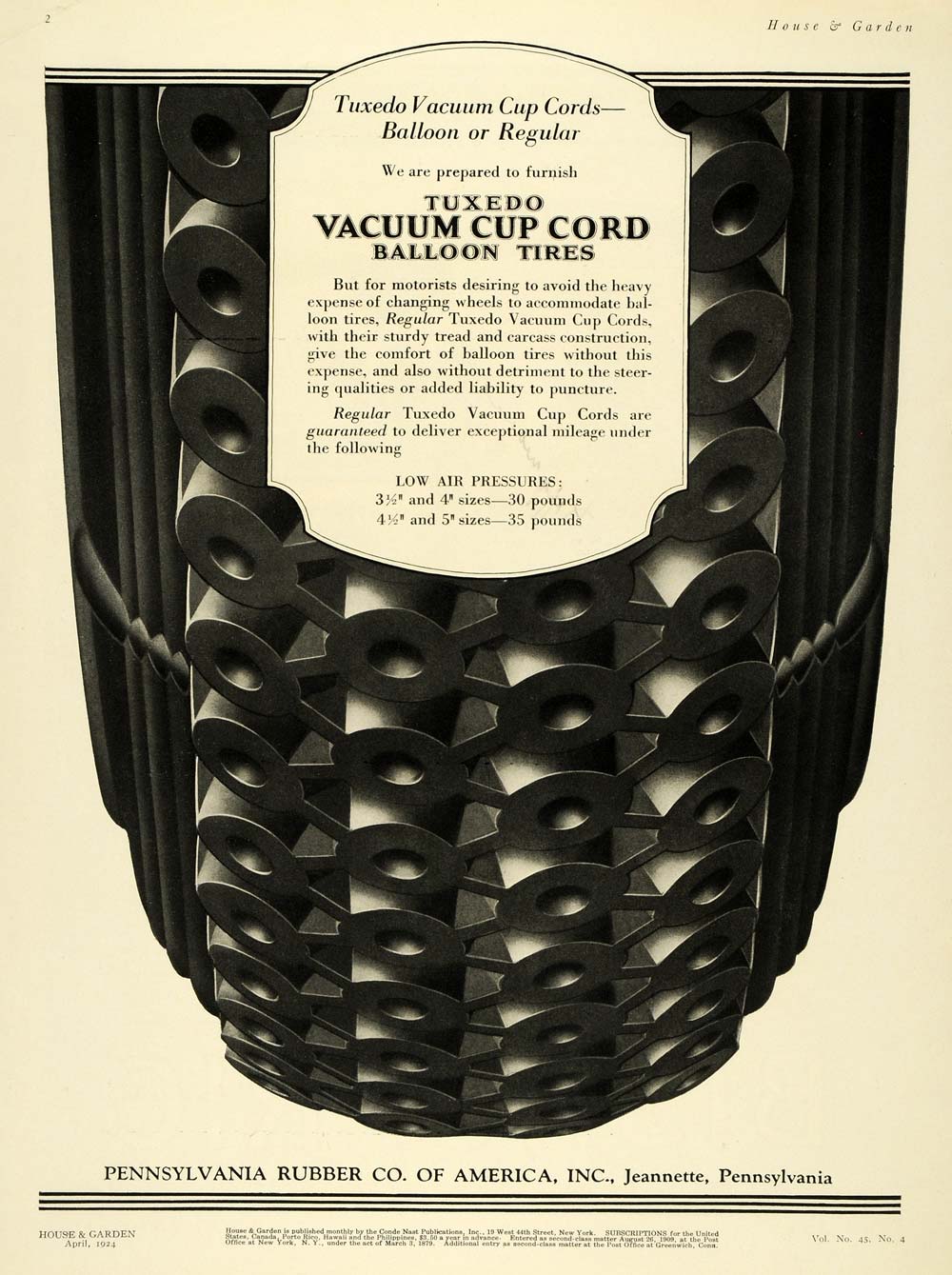 1924 Ad Pennyslvania Rubber Tux Cup Cord Balloon Tires - ORIGINAL HG1