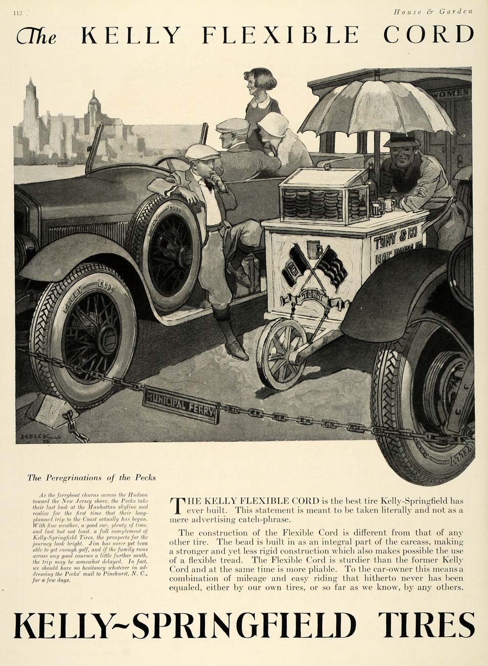 1925 Ad Kelly-Springfield Flexible Cord Tires Ferry Boy - ORIGINAL HG1