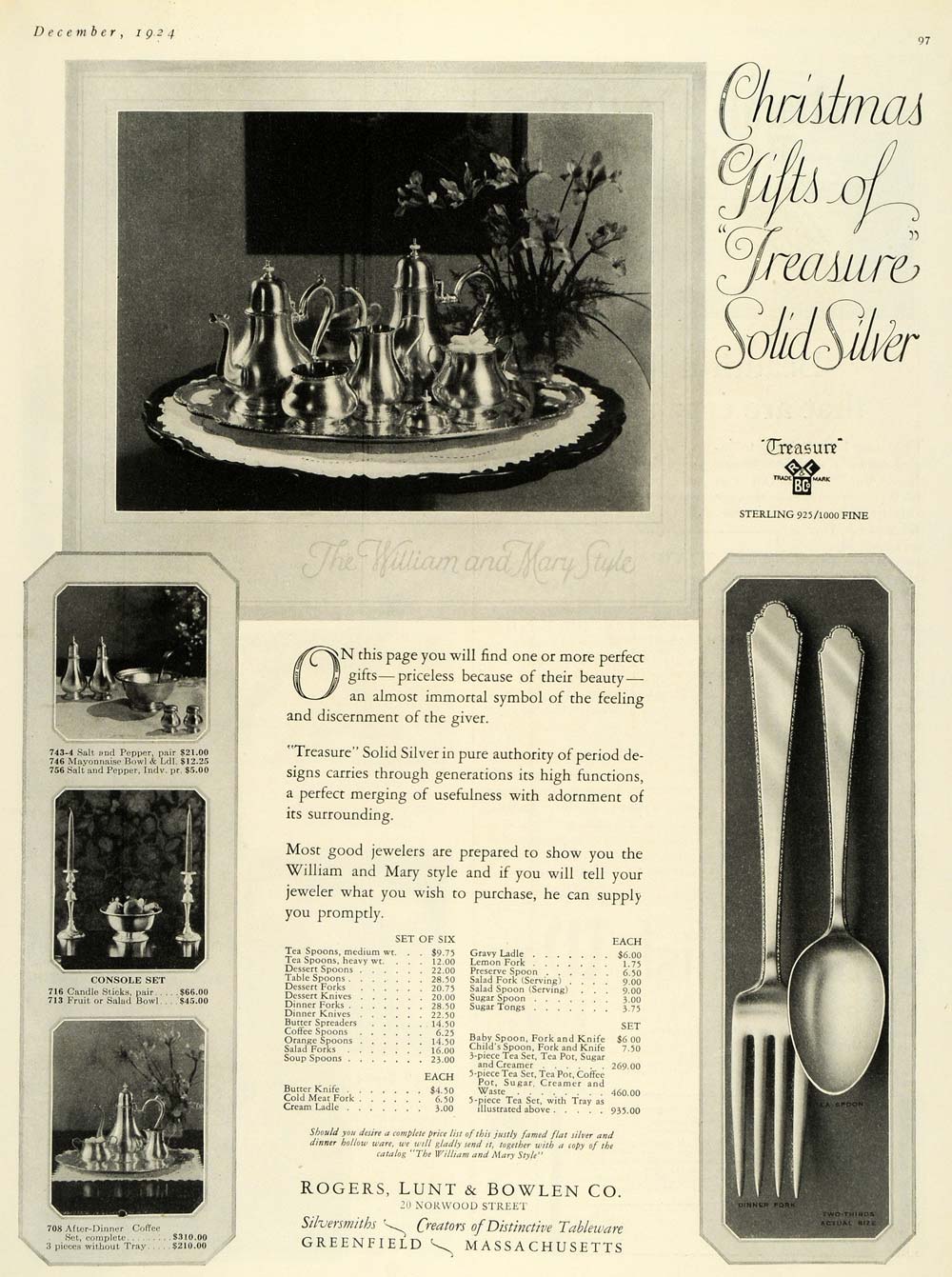 1924 Ad Silver Dinner Table Dining Rogers Lunt Bowlen - ORIGINAL ADVERTISING HG1