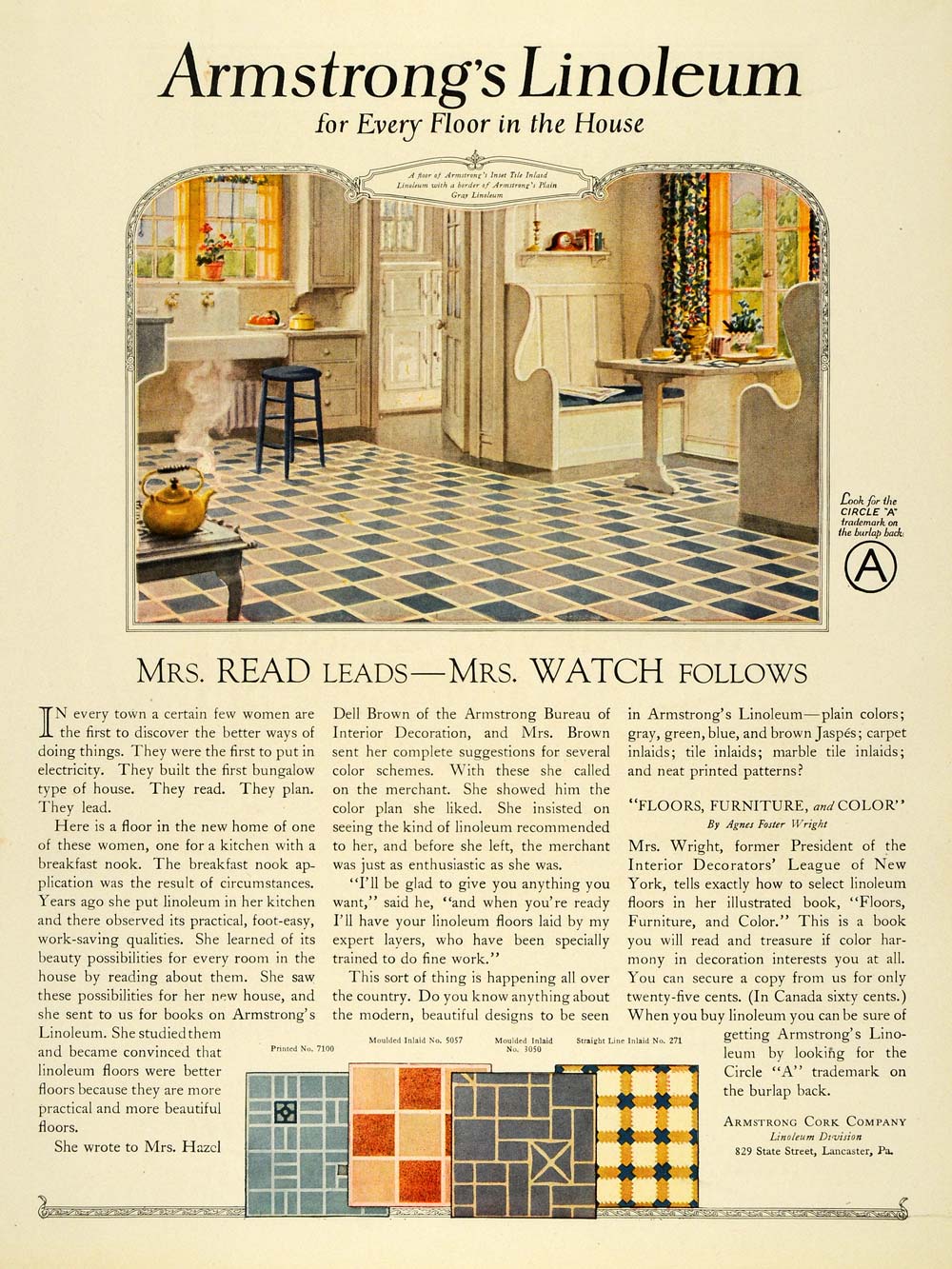 1924 Ad Armstrong Linoleum Home Decor Cork Lancaster - ORIGINAL ADVERTISING HG1