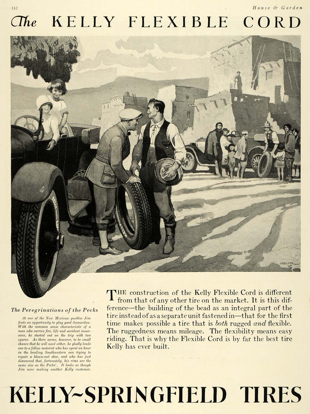 1925 Ad Kelly Springfield Tire Automobile Flexible Cord - ORIGINAL HG1