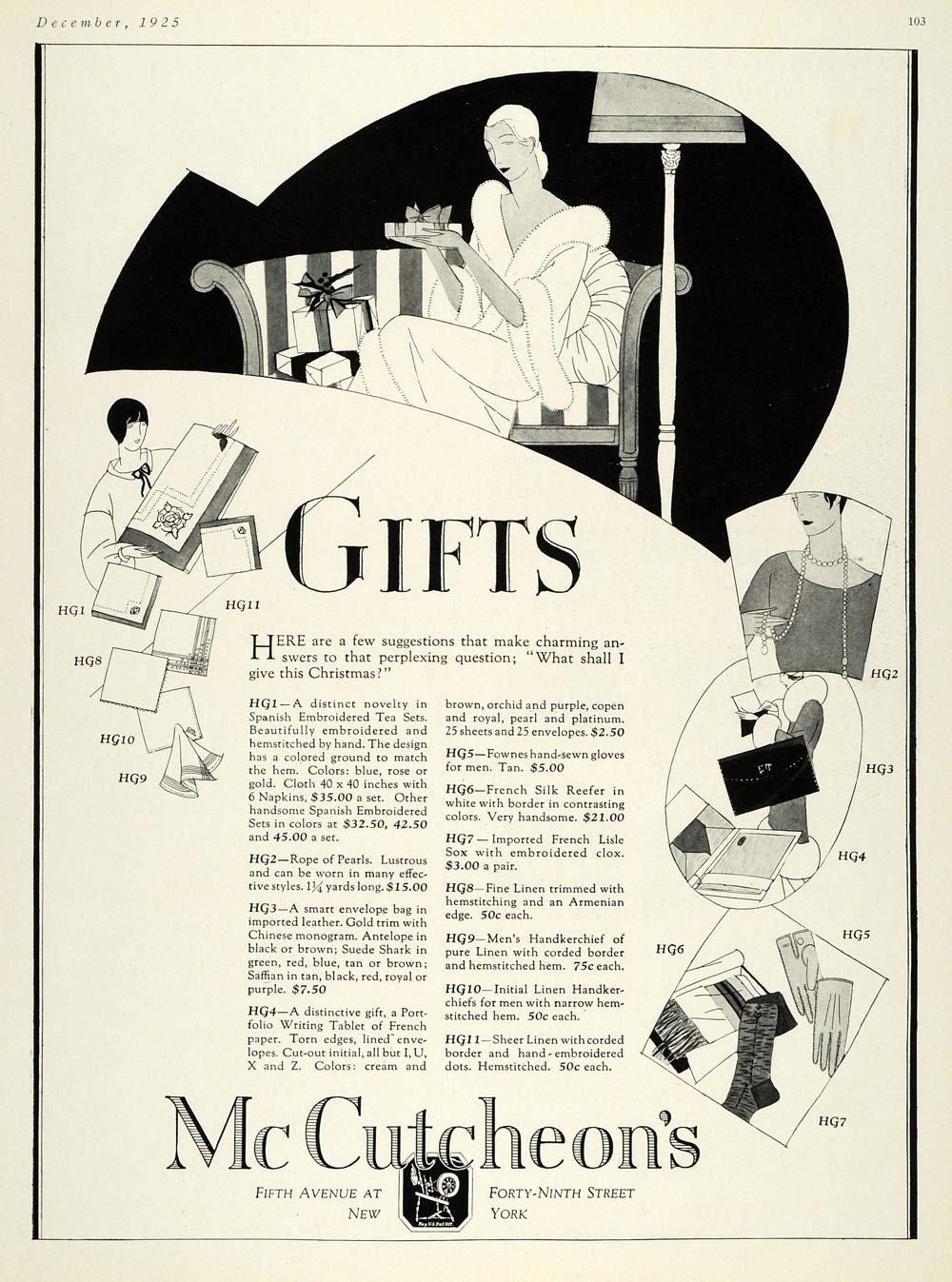 1925 Ad McCutcheons Christmas Gifts Accessories Gloves - ORIGINAL HG1