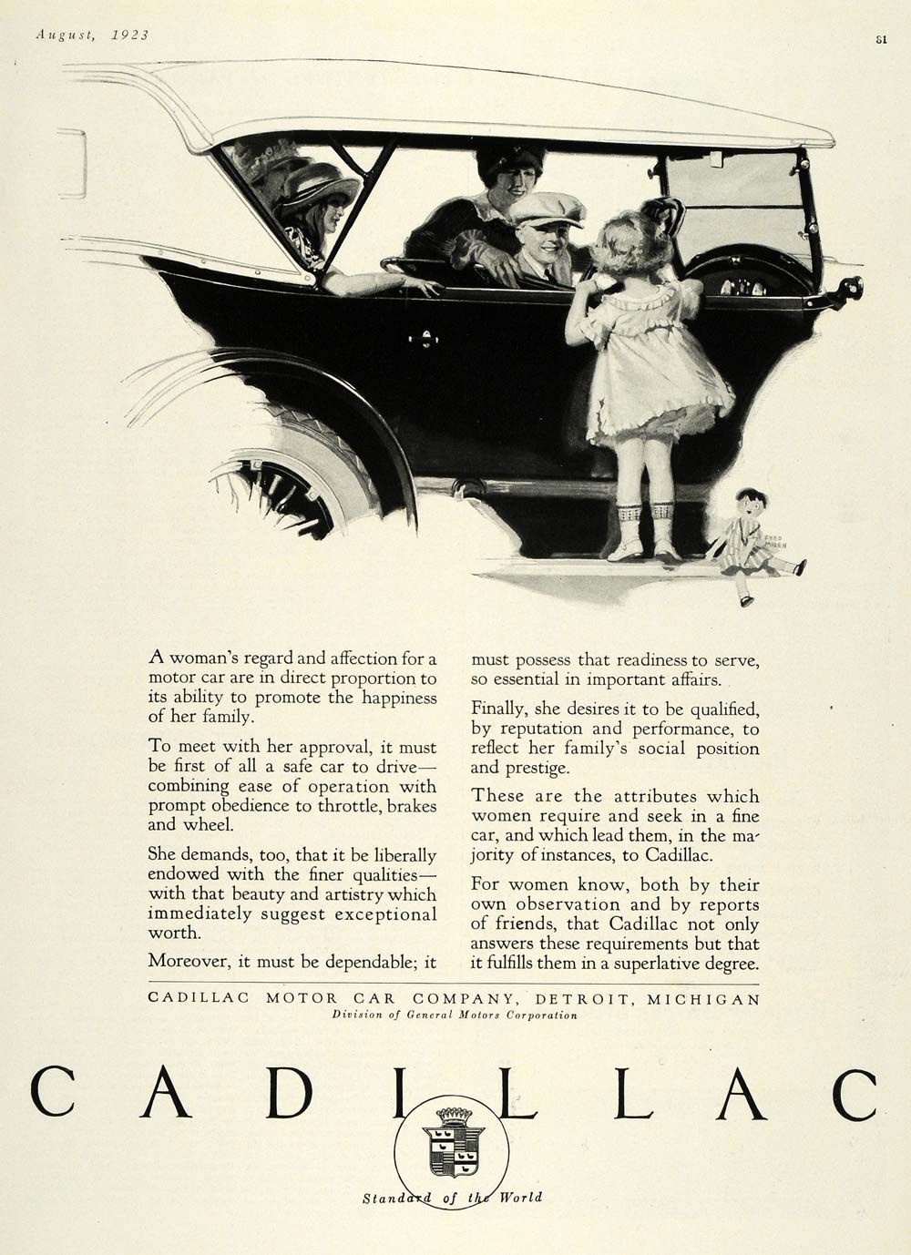 1923 Ad Fred Mizen Art Antique Cadillac Motor Car GM - ORIGINAL ADVERTISING HG1