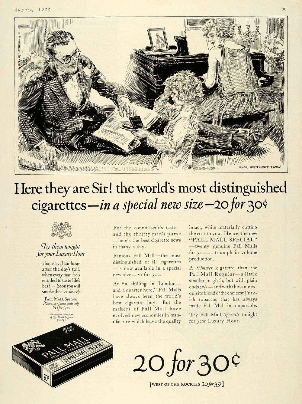 1923 Ad Pall Mall Cigarettes James Montogmery Flagg - ORIGINAL ADVERTISING HG1