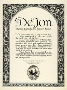 1923 Ad De'Jon Electric Car Ignition Starter Lighting - ORIGINAL ADVERTISING HG1