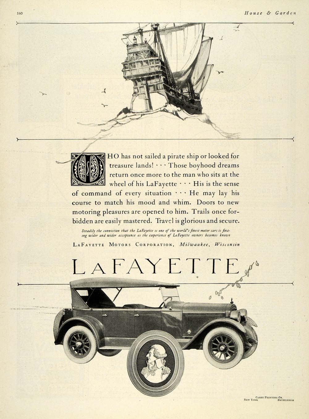 1923 Ad LaFayette Motorcars Milwaukee Ship Sails Travel - ORIGINAL HG1
