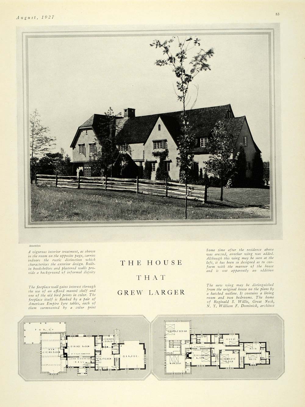 1927 Print Reginald Willis Home Great Neck Architecture NY William F HG1