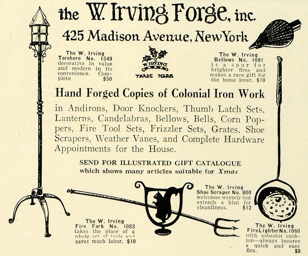 1924 Ad W. Irving Force Colonial Iron Work Home Decor 425 Madison Ave NY HG1