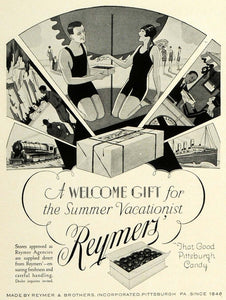 1927 Ad Reymer Candy Chocolates Swim Summer Pittsburgh Vacationist Boat HG1