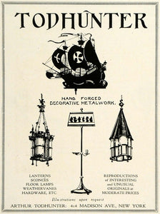 1923 Ad Arthur Todhunter Hand-Forged Metal Home Decor Lanterns Floor Lamps HG1
