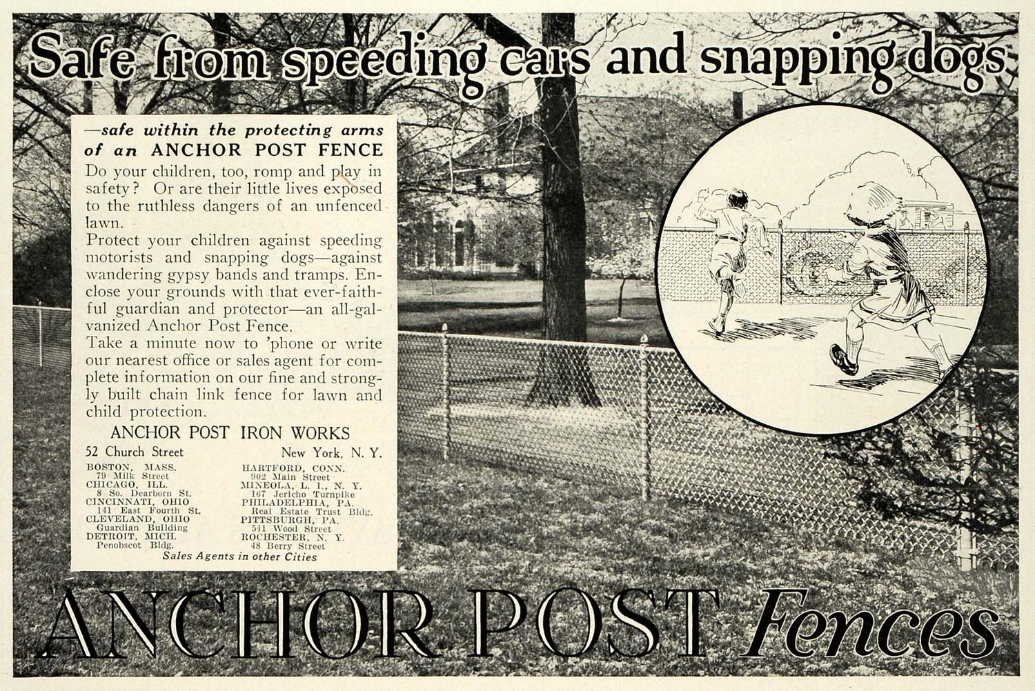1923 Ad Anchor Post Iron Metal Backyard Fences Children Safety Protect HG1