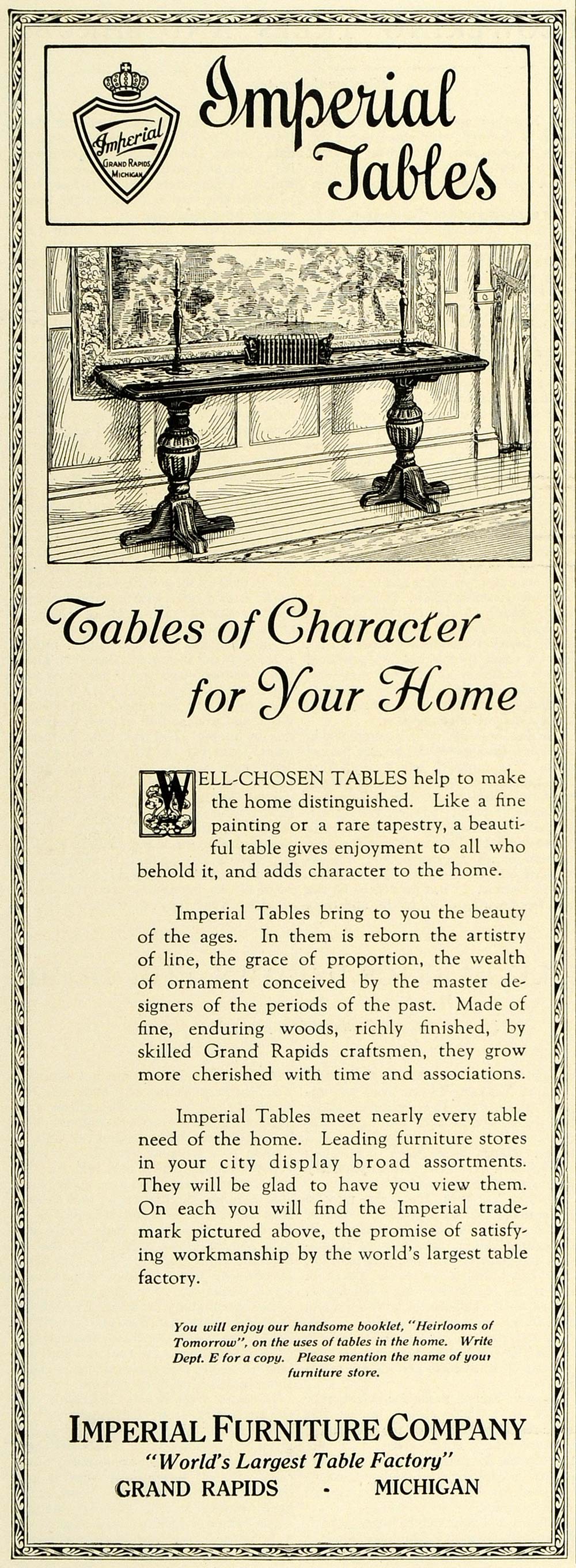 1924 Ad Imperial Furniture Wood Tables Home Furnishing Decor Workmanship HG1