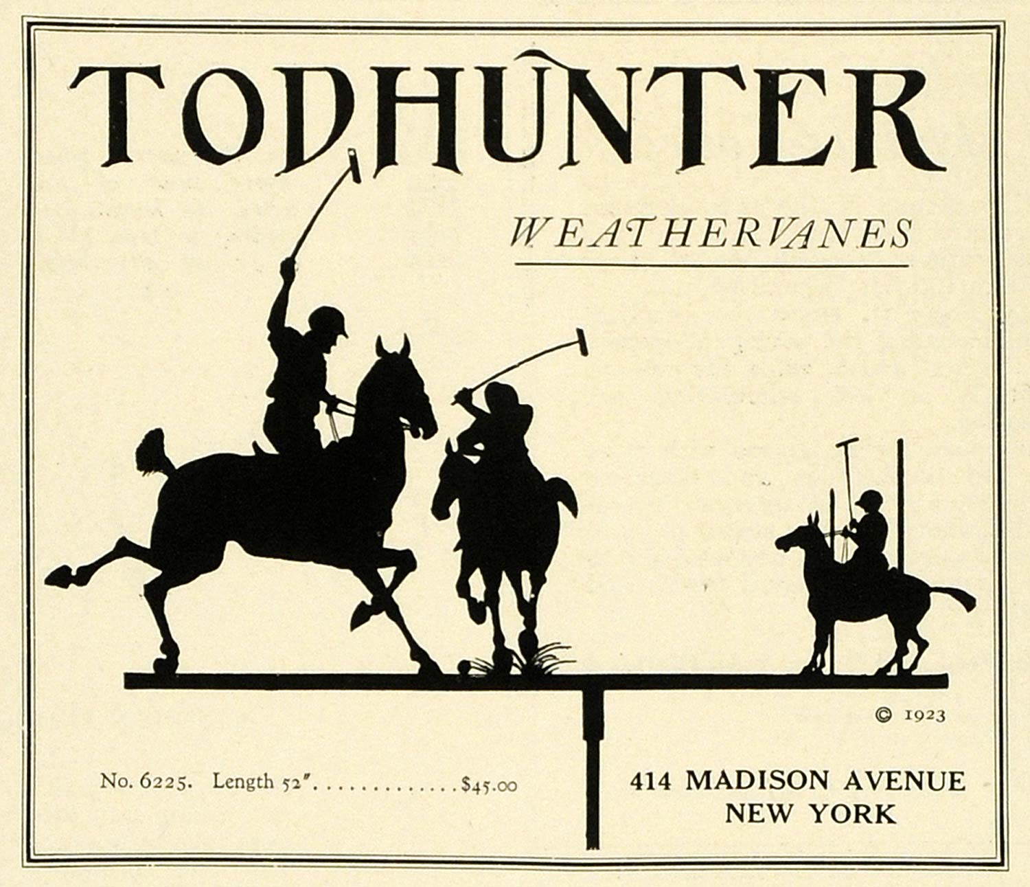 1924 Ad Arthur Todhunter New York Metal Weathervanes 414 Madison Ave NY HG1