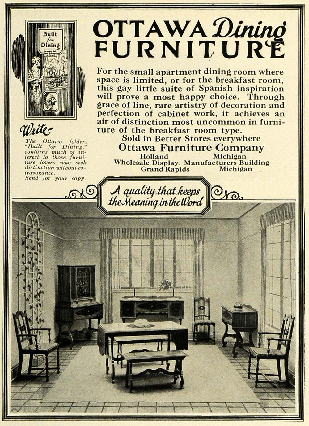 1924 Ad Ottawa Furniture Wooden Dining Table Chairs Set Decor Breakfast Room HG1