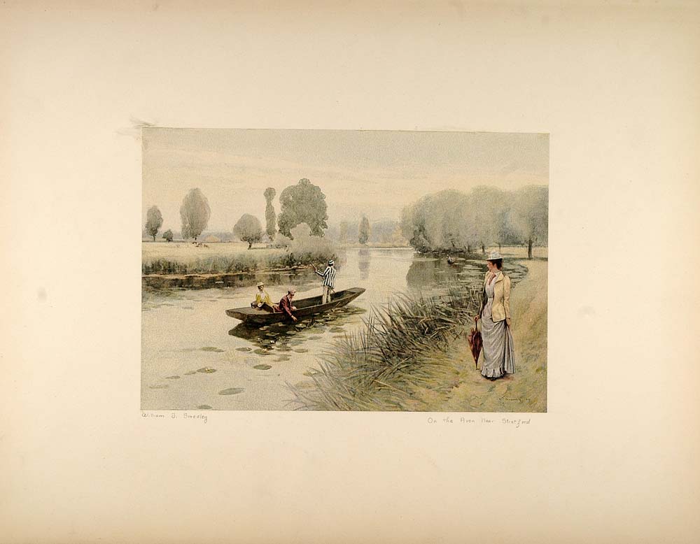 1892 Lithograph Boat River Stratford-on-Avon England - ORIGINAL HHS1