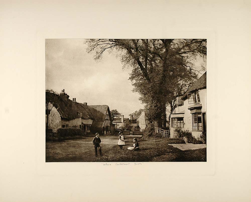 1892 Photogravure Children Picturesque Village England - ORIGINAL HHS1