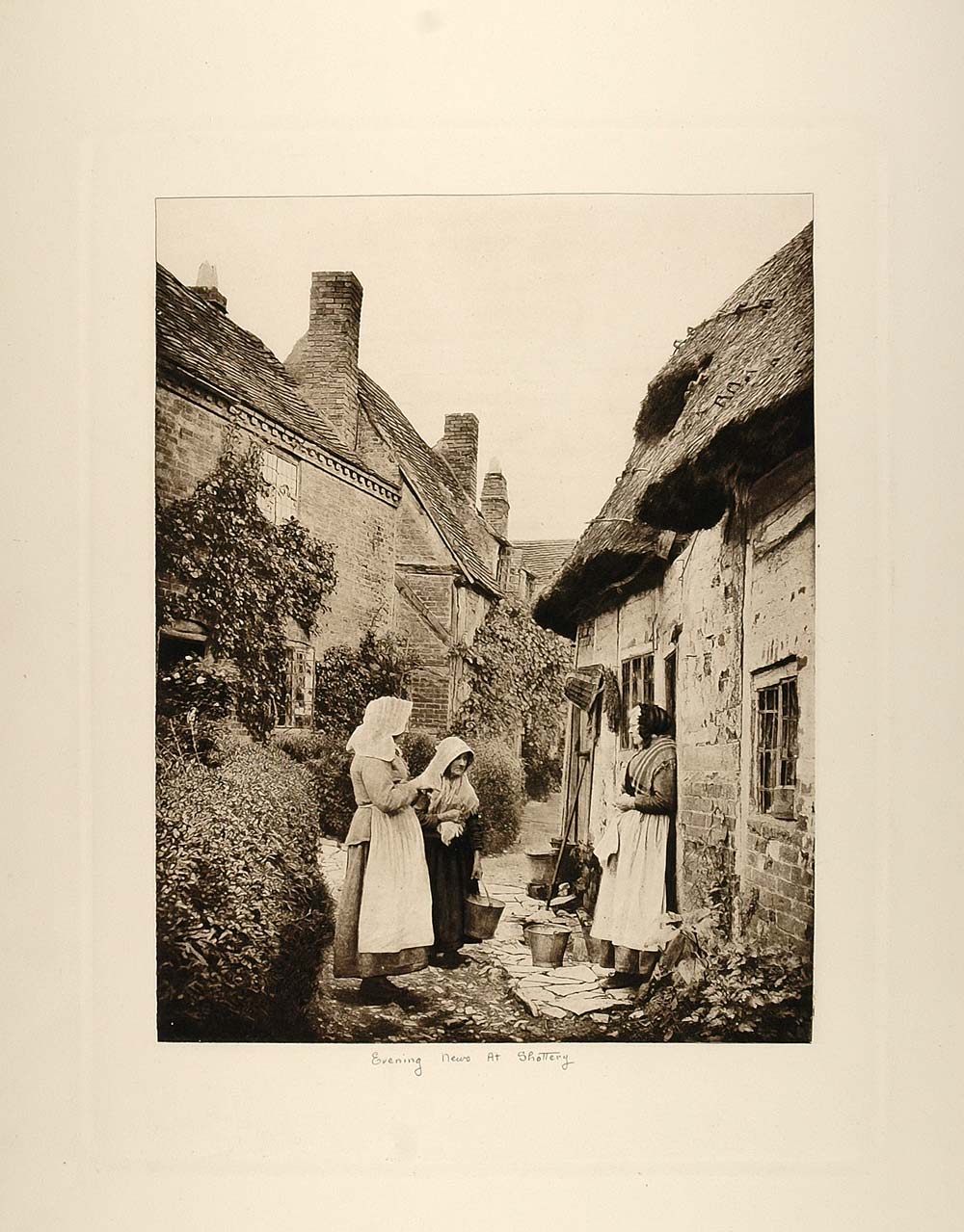 1892 Photogravure Old Women Village Shottery England - ORIGINAL HHS1