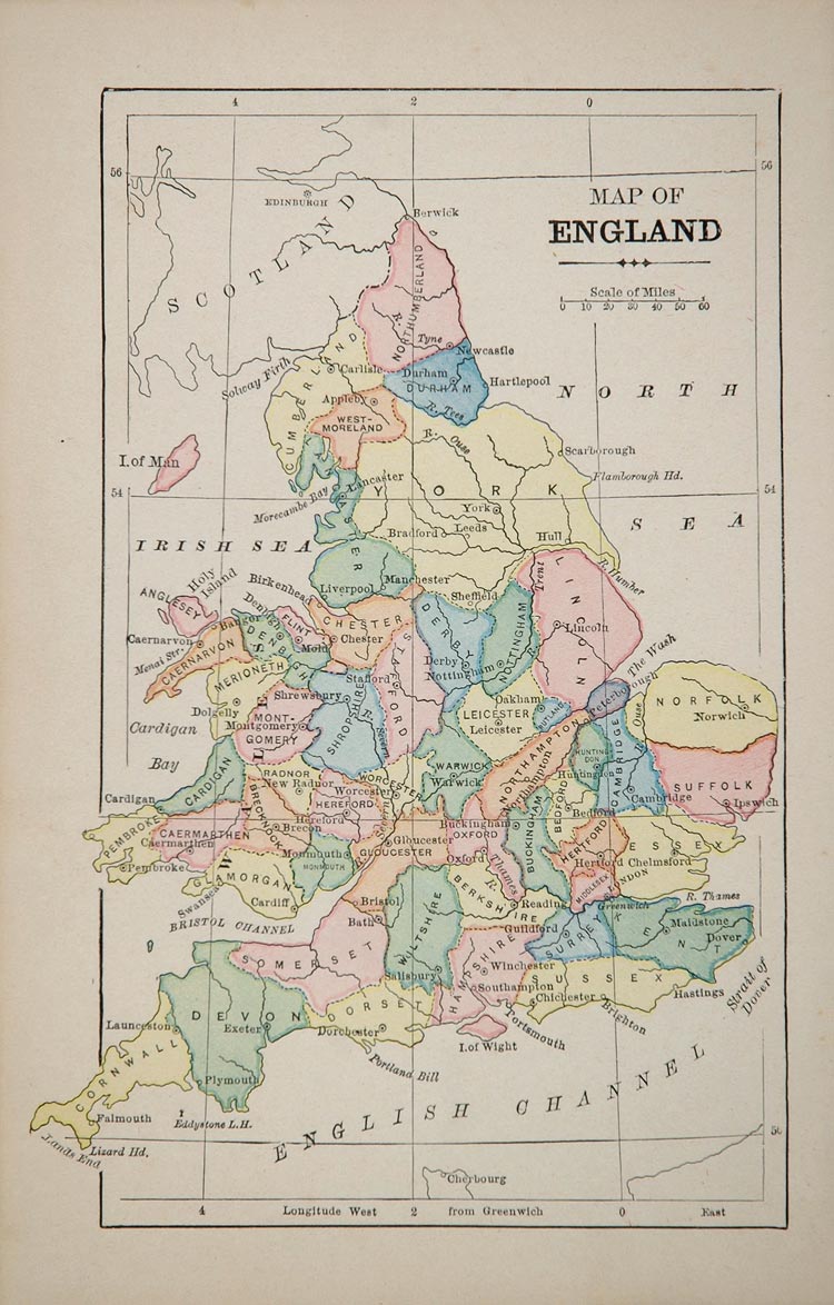 1883 Color Map England English Channel Original Print - ORIGINAL ...