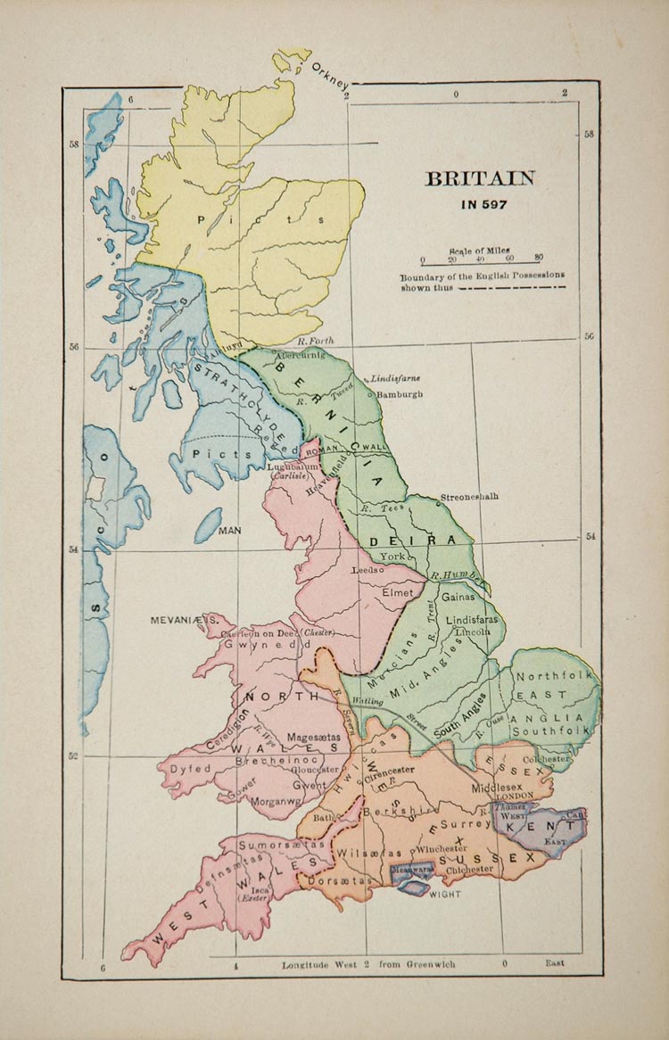1883 Color Map England Britain 597 East Anglia Picts - ORIGINAL
