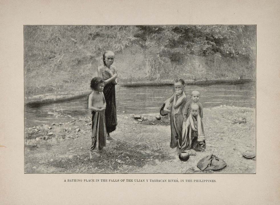 1899 Ulian Falls Tagbacan River Philippines Children - ORIGINAL HIST