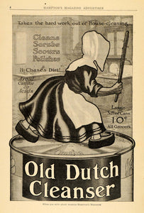 1910 Ad Old Dutch Cleanser Tin Can Girl Chases Dirt House Cleaning Kitchen HM1