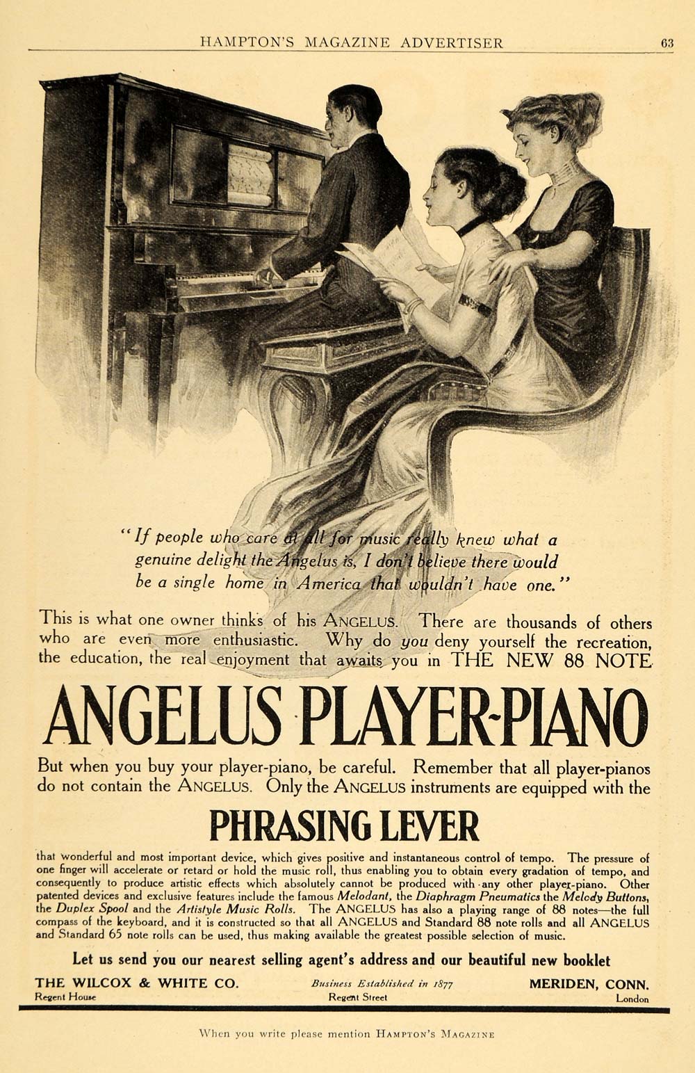 1909 Ad Angelus Player-Piano Music Teacher Sheet Music Instrument Melody HM1
