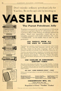 1911 Ad Chesebrough Vaseline Petroleum Jelly Remedies Lubricant Personal HM1
