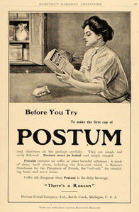 1910 Ad Postum Cereal Coffee Substitute Drink Housewife Breakfast Health HM1