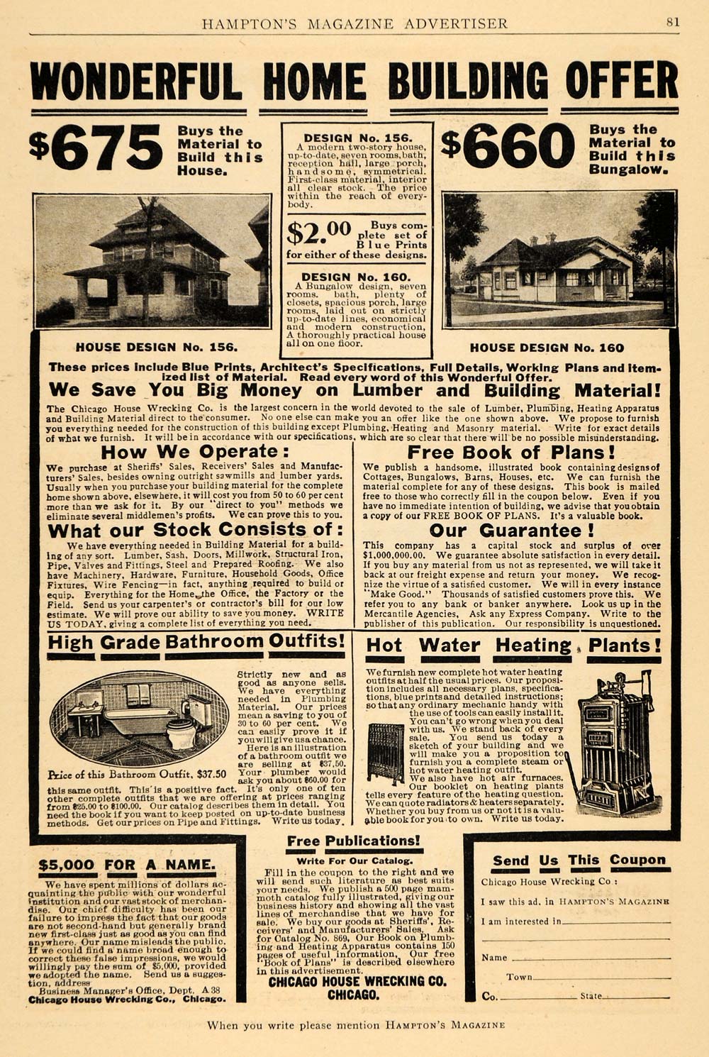 1910 Ad Chicago House Wrecking Home Building Offers Construction Remodel HM1