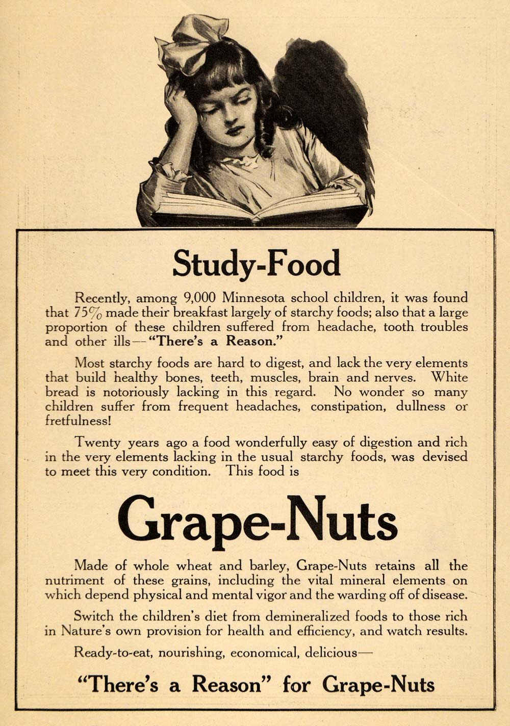 1915 Ad Grape Nuts Cereal Food Study Minnesota Children Breakfast Girl HM1