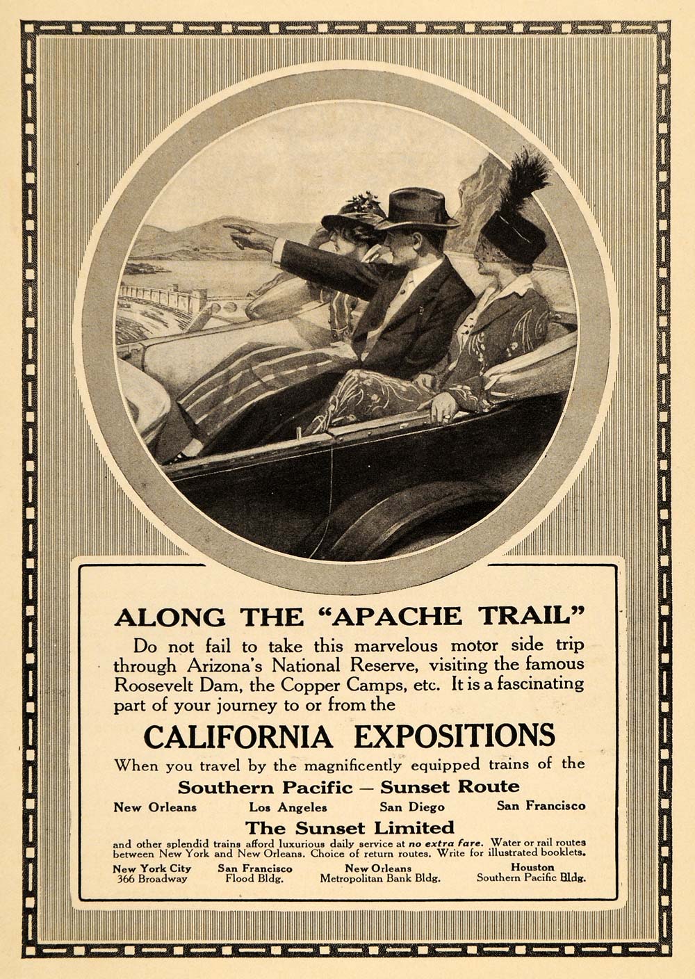 1915 Ad Southern Pacific Sunset Limited Apache Trains Travel Trop Train HM1