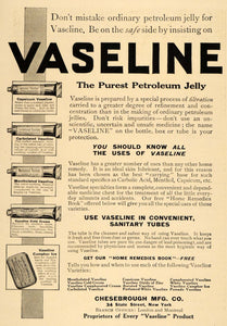 1911 Ad Chesebrough Vaseline Pure Petroleum Jelly Tubes Lubrication Medical HM1