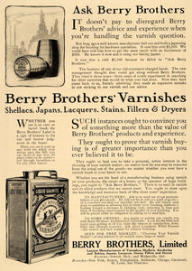 1911 Ad Berry Brothers Shellac Lacquer Stain Varnish Restore Remodel HM1