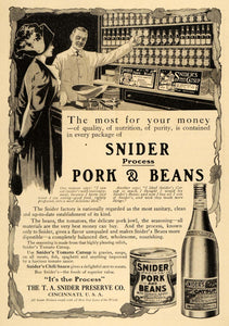 1911 Ad T. A. Snider Preserve Pork Beans Grocery Store Food Display Shopping HM1