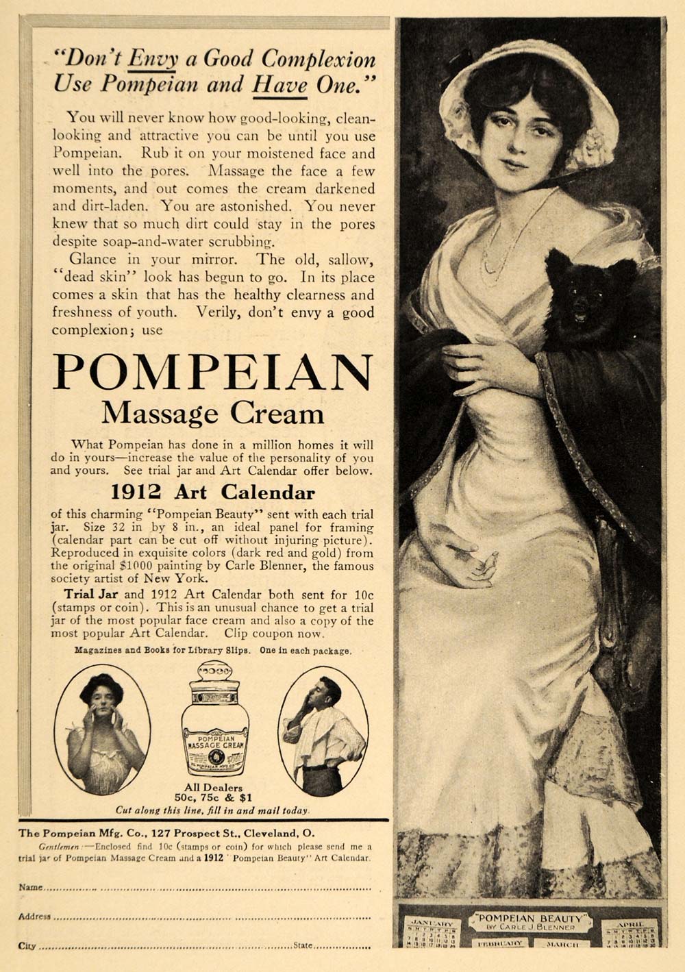 1911 Ad Pompeian Massage Cream Artist Carle J. Blenner Complexion Skin HM1