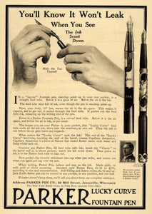 1911 Ad Parker Fountain Pens Lucky Curve No Leaking Write Ink Janesville WI HM1
