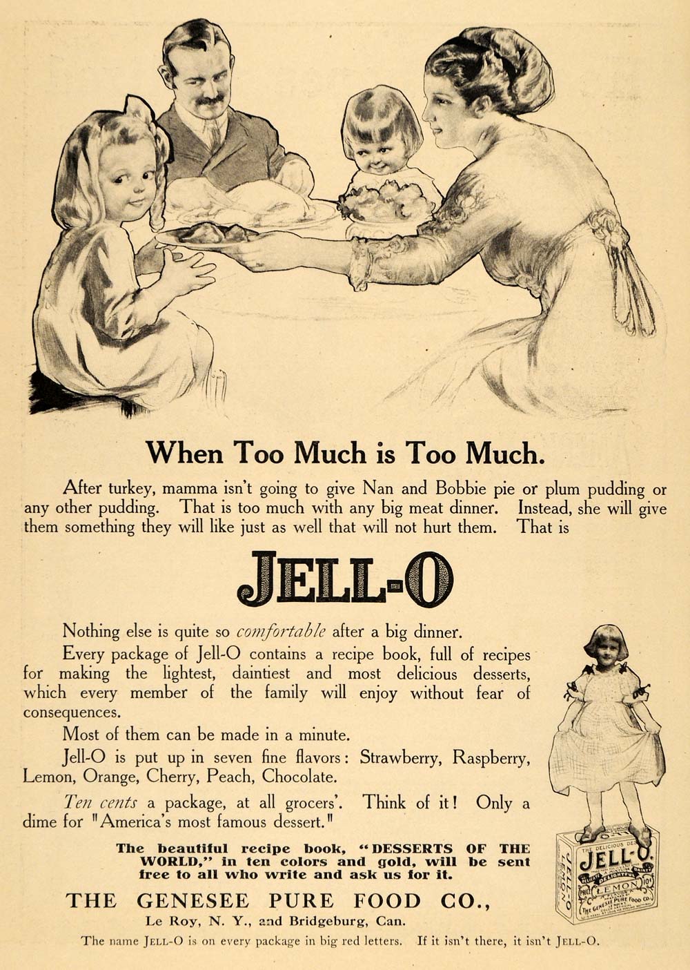 1912 Ad Genesee Pure Foods Jell-O Children's Dessert Toddlers Eating Treat HM1