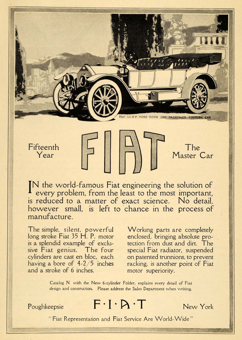 1912 Ad Fiat Motor Vehicles Fore-Door Touring Car Model Auto Vintage Italian HM1