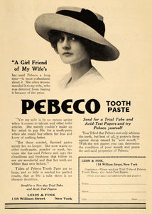 1912 Ad Pebeco Toothpaste Acid Mouth Lehn Fink Dental Teeth Hygiene Fresh HM1